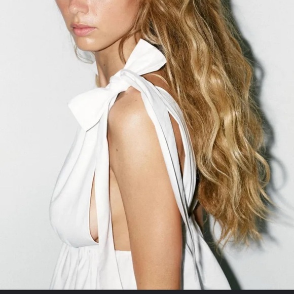 Zara poplin top with bow tie - Picture 2 of 4